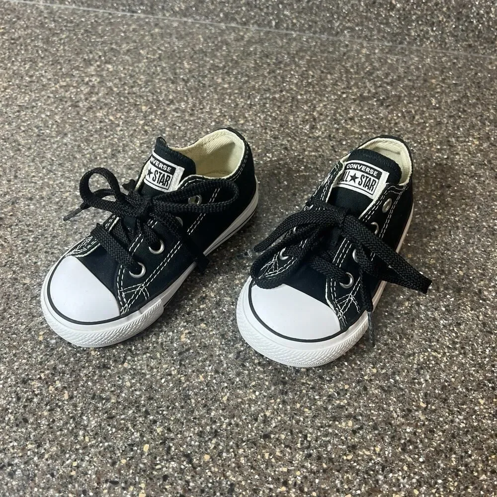 Converse All Star Kid Infant Baby Sz 6 Black Canvas Sneaker Lace Up Low Top Shoe